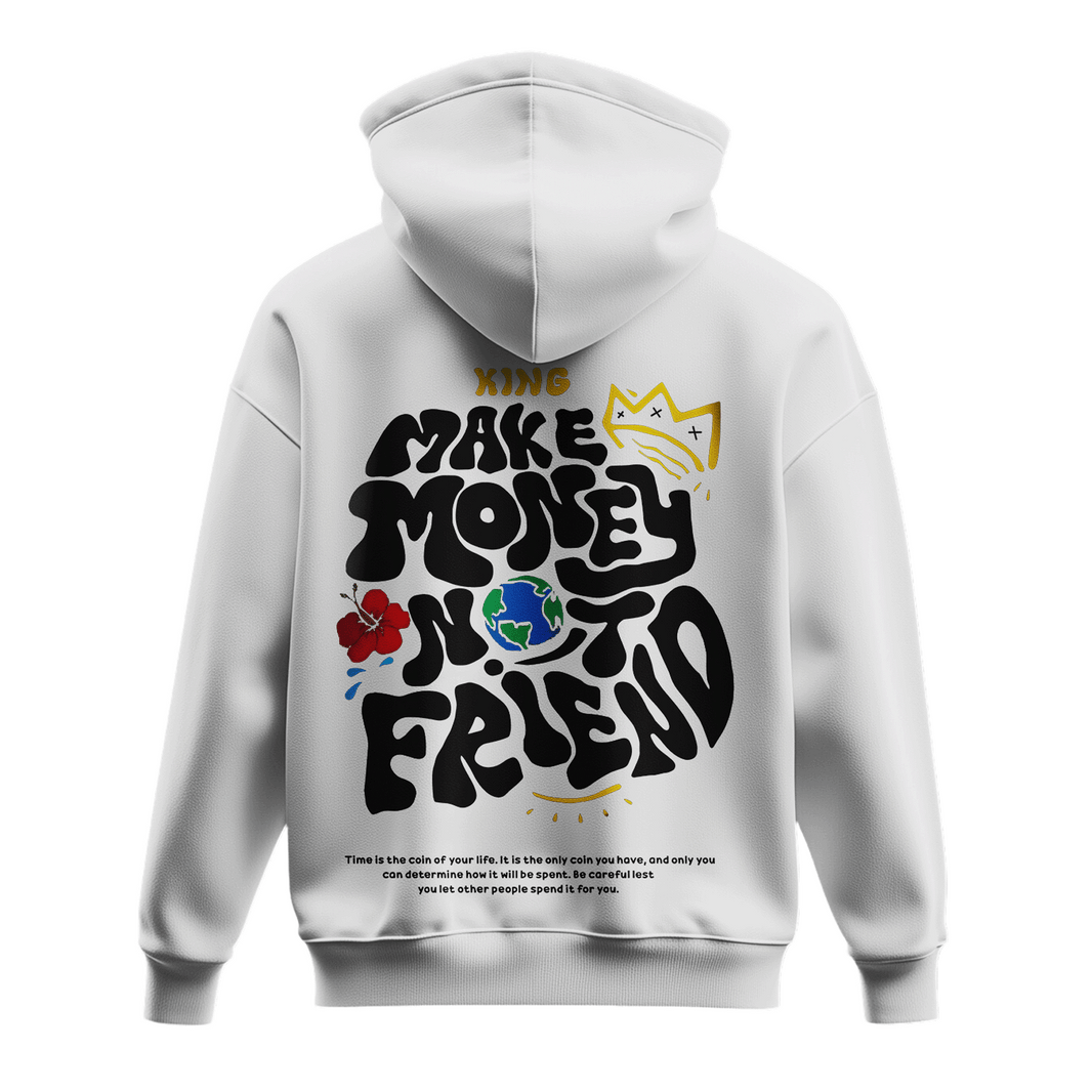 Oversized Hoodie White "Make Money Not Friend"